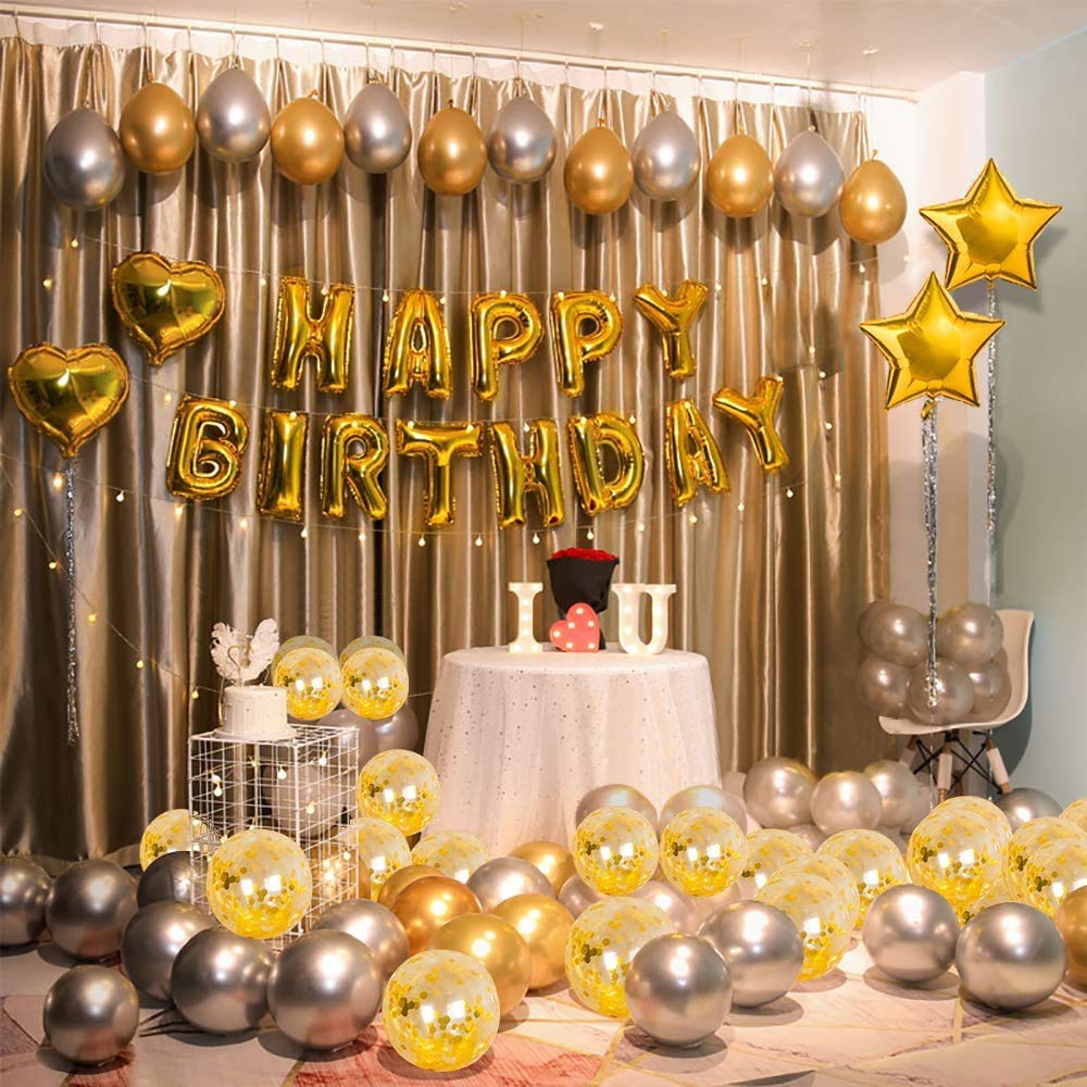 3 in 1 Birthday Party Decoration Black and Golden Theme Happy