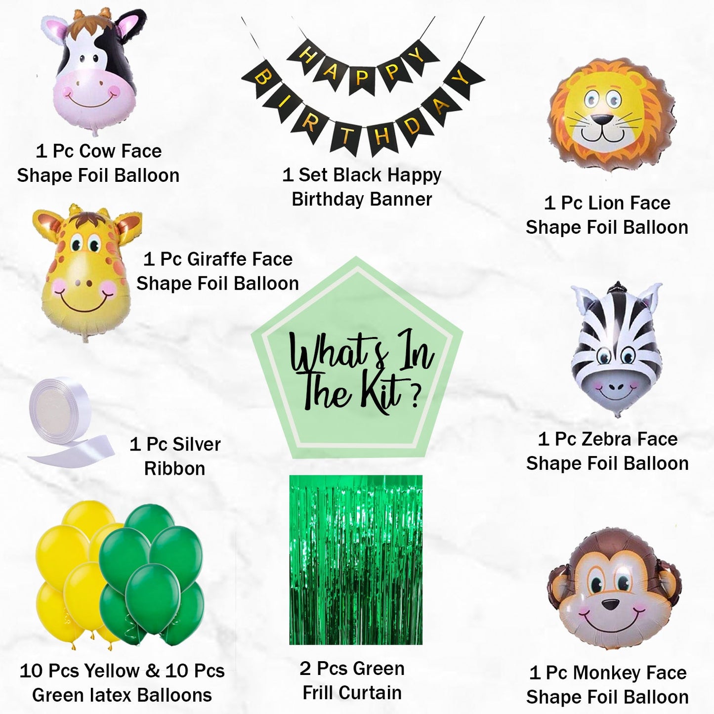 Jungle Theme Party Decoration Items for Kids Birthday - Pack of 29 Pcs - Bunting, Frill Curtain, Animal Face Foil Balloons - Decorating Items For Birthday Party freeshipping - CherishX Partystore