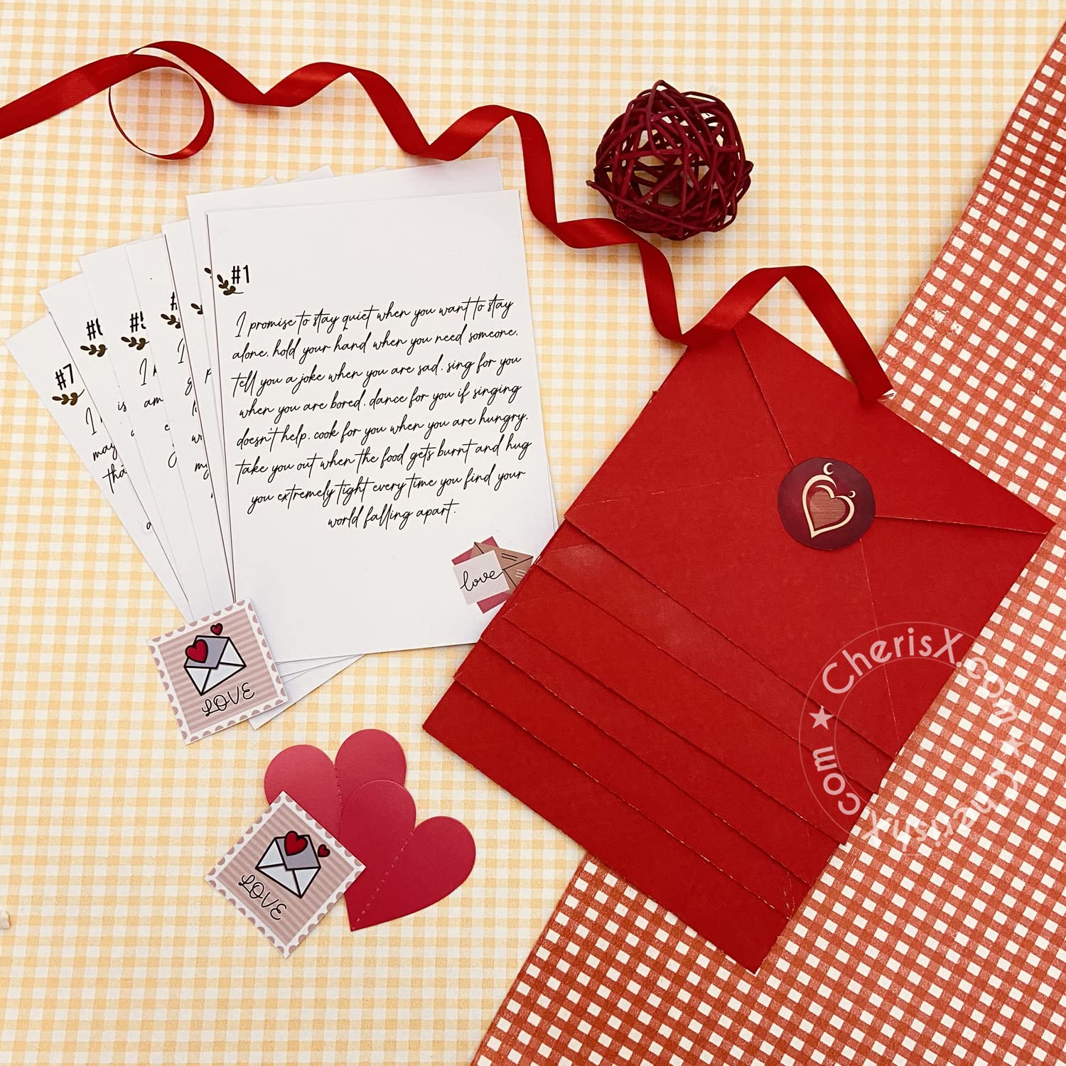 Love Letter In Red Paper Envelope Pattern Personalized Valentine's Day Card  - Red Heart Print