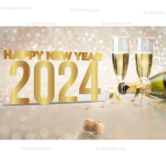 Champagne Glass & Bottle 2024 Backdrop for New Year Party - Flex banner