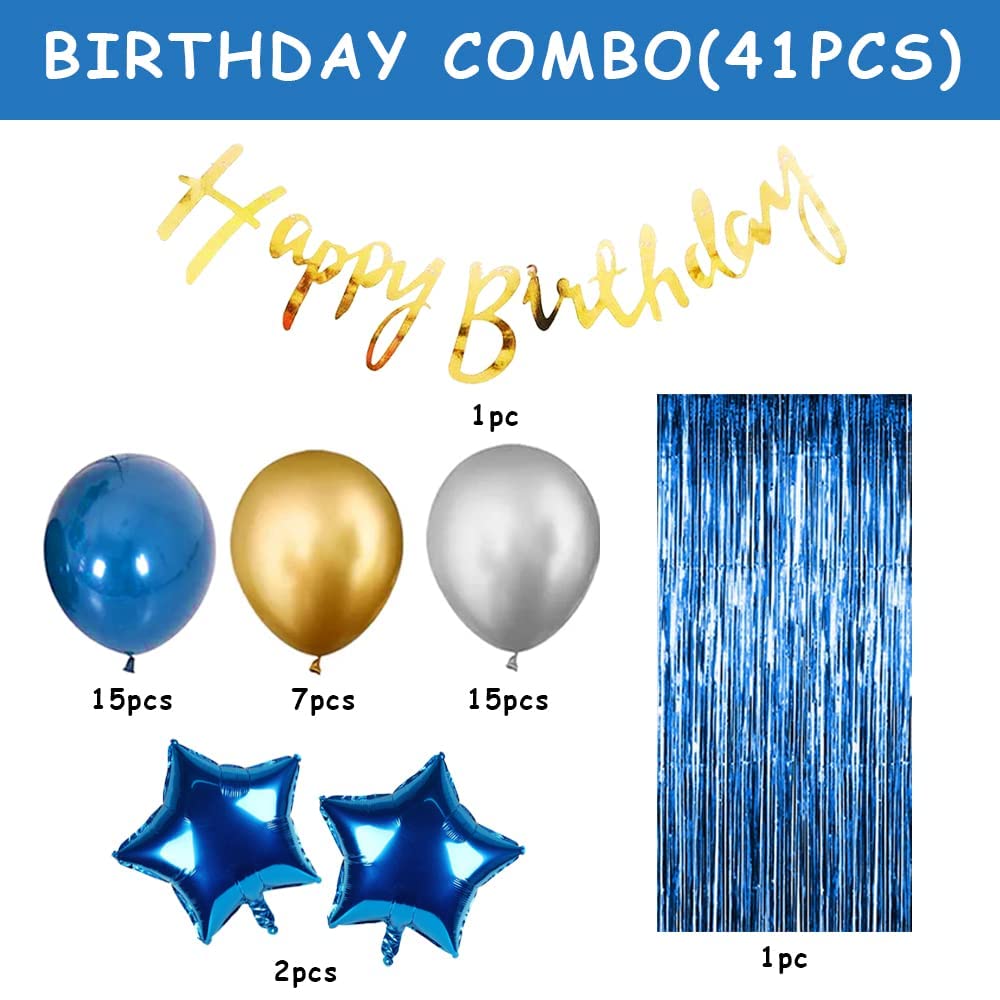 Blue Birthday Decoration Items - 41 Pcs Birthday Decorations Kit