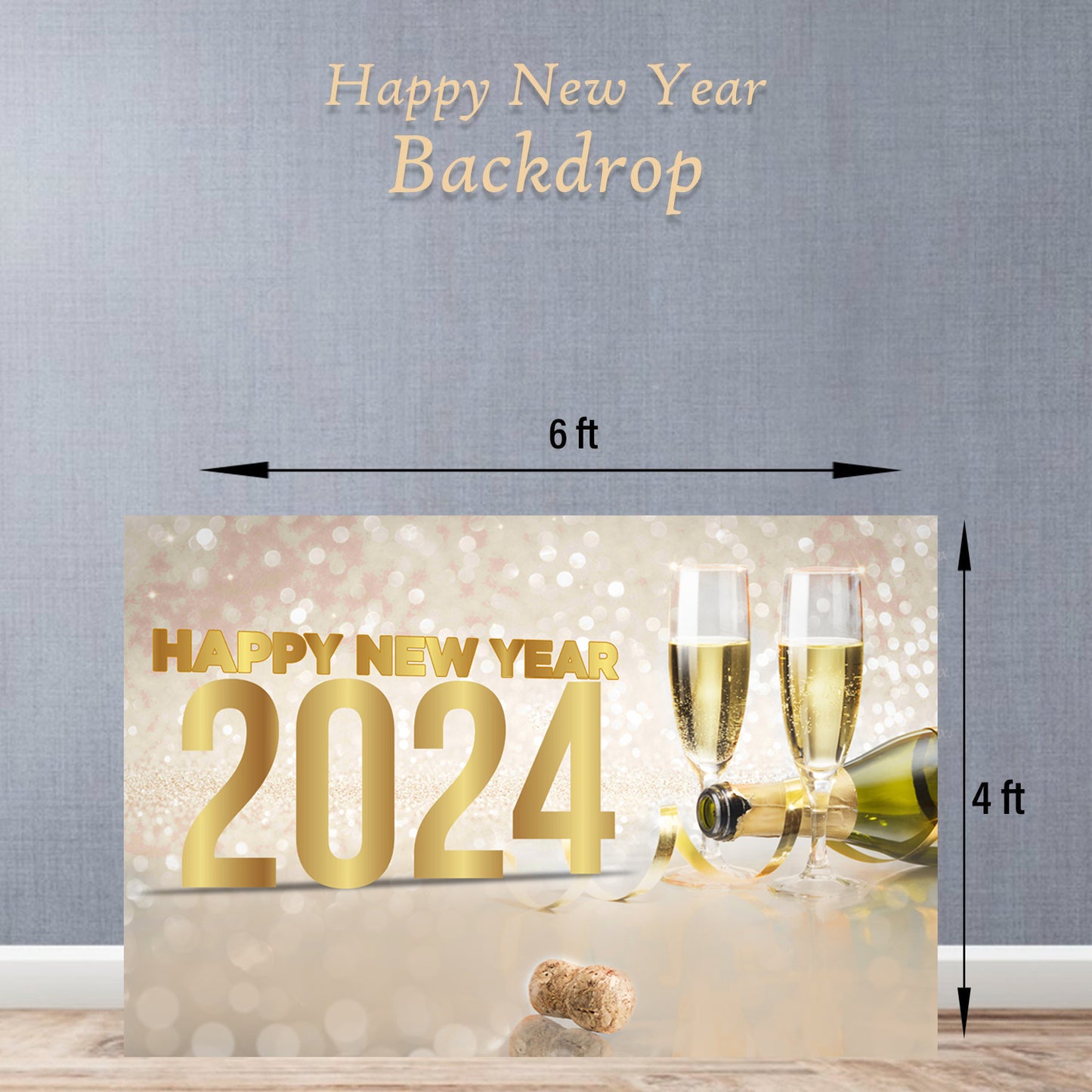 Champagne Glass & Bottle 2024 Backdrop for New Year Party - Flex banner
