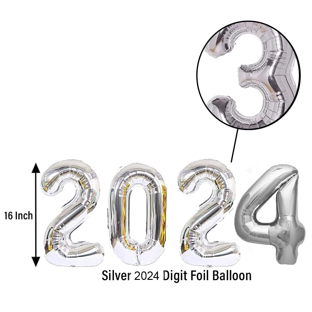 Black & Silver Balloons For New Year Decoration - Pack of 30 - Digit Foil, Star Shape Foil, Metallic & Latex Balloons Foil Balloon Kit DIY Decoration Party Kit Party Supplies