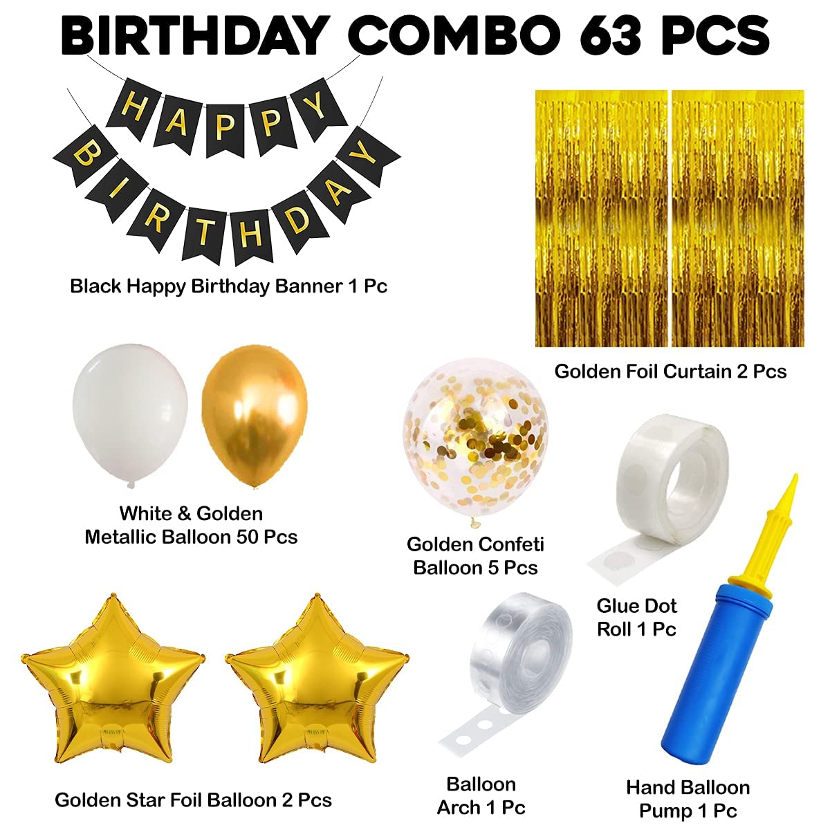 Birthday Decoration Items - 63 Pcs, Happy Birthday Decoration For Kids, Adults