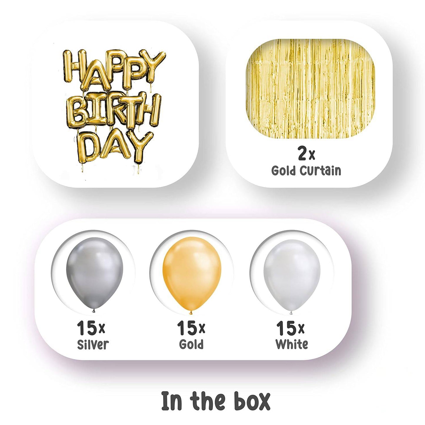 Set of 60 Pcs Happy Birthday Decoration Kit Combo - Gold Happy Birthday
