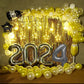 White and Gold Star LED Curtain New Year Decoration Items 2024 - Pack of 46 Pcs