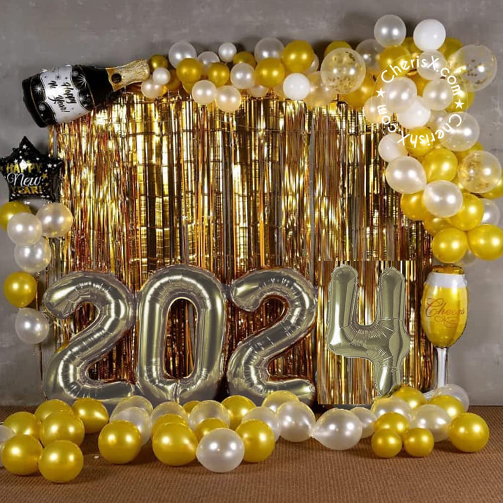 White and Silver New Year Decoration Items 2024 - Pack of 45 Pcs