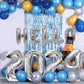 Blue New Year Decoration Items 2024 - Pack of 47 Pcs - Hello & 2024 Foil , Whiskey & Metallic Balloons for Room Decoration