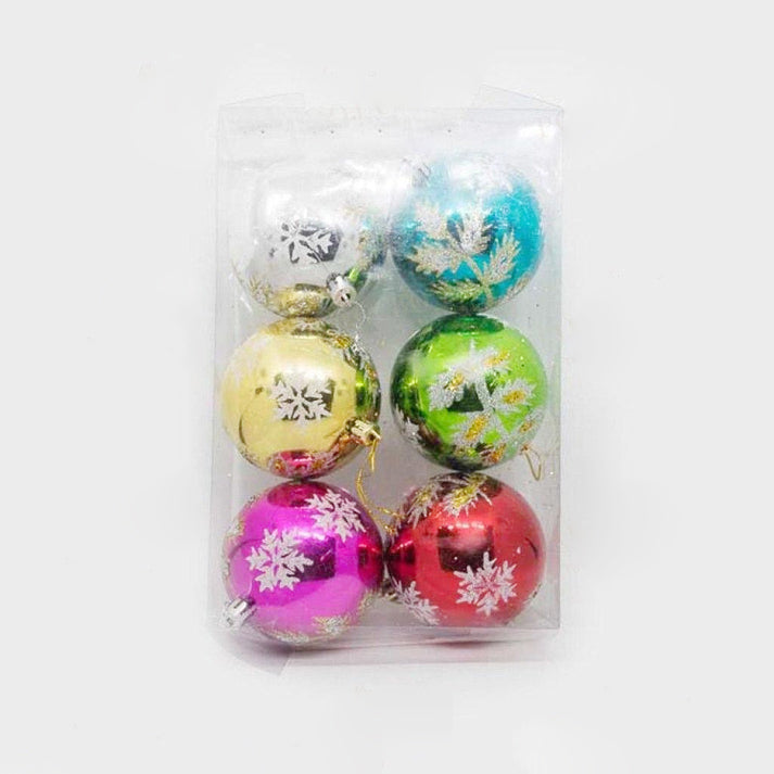Christmas Snowflake Multicolor Ball For Hanging - Pack of 6