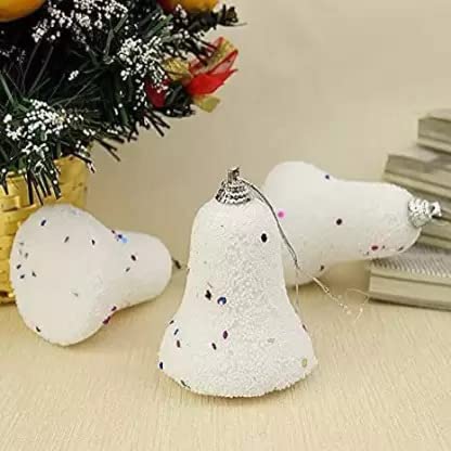 Thermocol Bell Christmas Tree Decorations Hanging - 6 Pcs