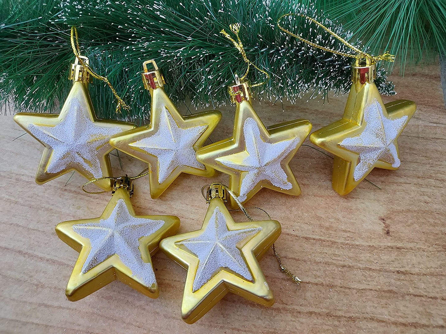 Golden Decorated Stars Christmas Hangings for Christmas Ornaments Xmas Tree