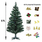 6ft Christmas Non Pine Tree with Decorations- 49 Pcs Combo- Artificial Xmas Tree DIY Kit- Green Color - CherishX Partystore