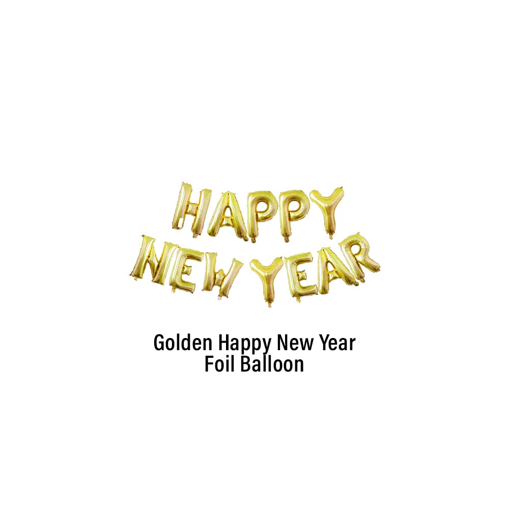 Black & Golden Happy New Year Decoration - Pack of 43 Pcs - New Year Foil, Star Shape Foil, Tassle, Metallic & Latex Balloons For House Party freeshipping - CherishX Partystore