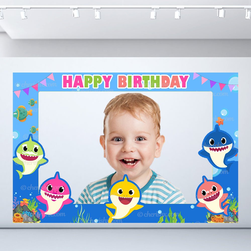 Baby Shark Theme Kids Happy Birthday Photobooth Frame - CherishX Partystore