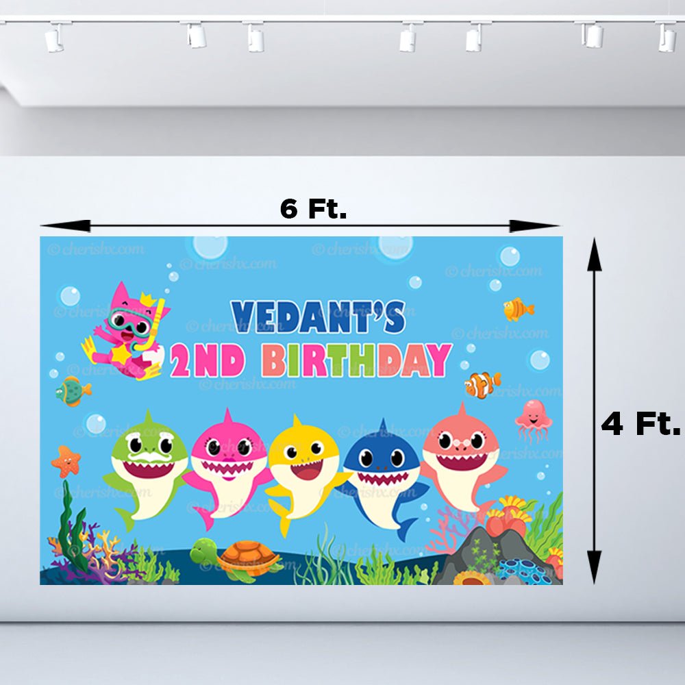 Baby Shark Theme Personalized Backdrop for Kids Birthday - Flex banner - CherishX Partystore