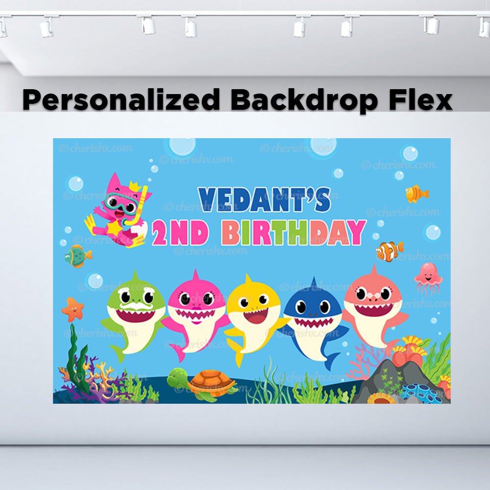 Baby Shark Theme Personalized Backdrop for Kids Birthday - Flex banner - CherishX Partystore