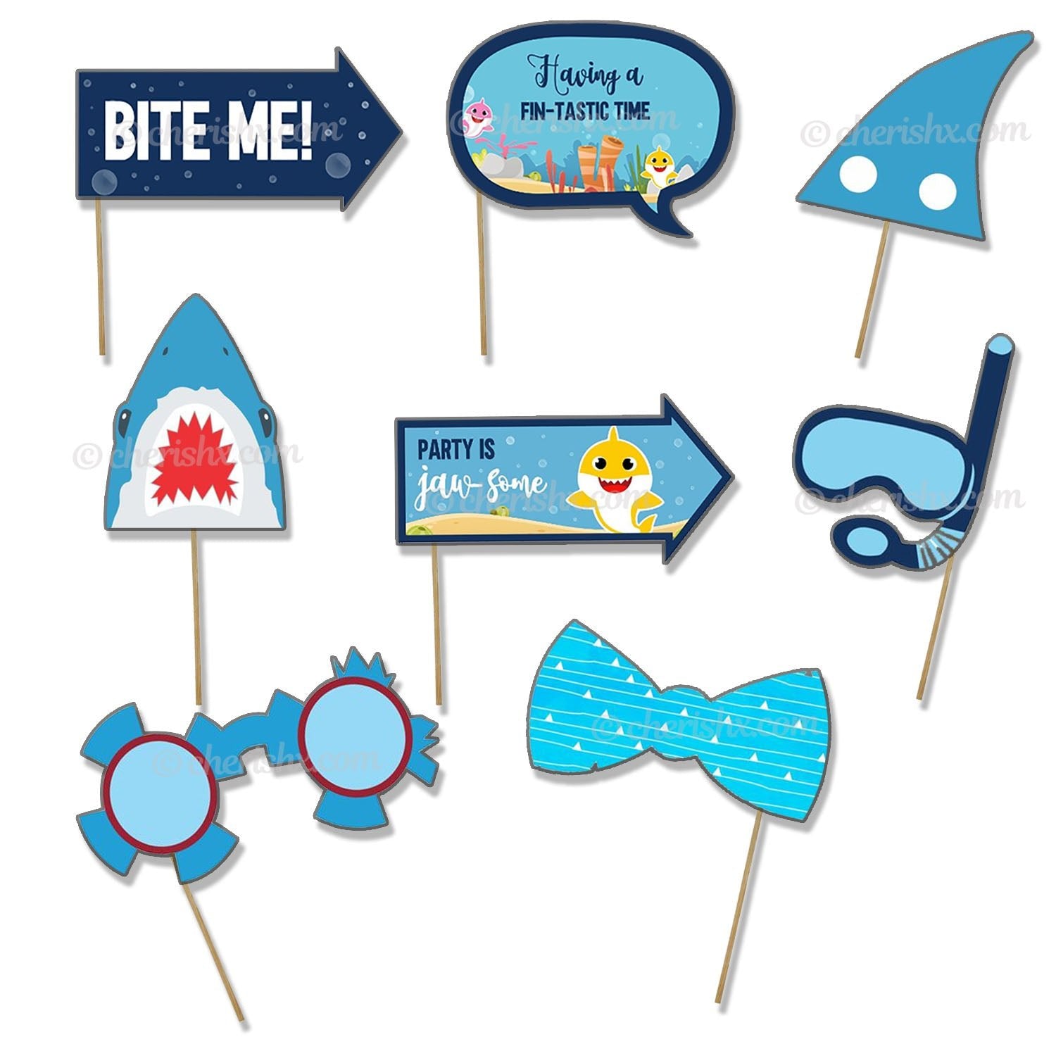 Baby Shark Theme Photo Booth Party Props - CherishX Partystore