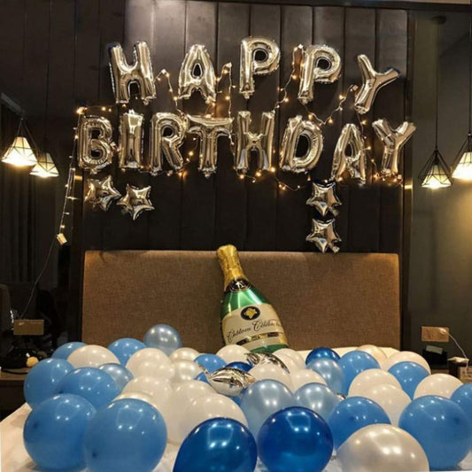 Birthday Balloon Decoration Kit - Pack Of 119 Pcs Blue & Silver DIY Kit - CherishX Partystore