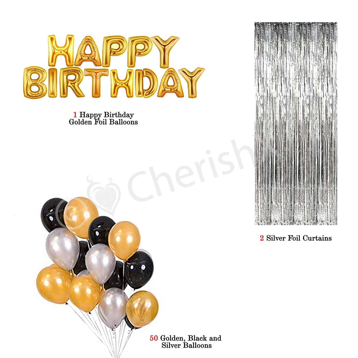 Birthday decoration kit 53 pcs kit Black & Gold Color - CherishX Partystore