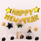 Black and Gold New Year Decoration Items - Pack of 26 Pcs - Happy New Year Foil, Star Shape Foil, Champagne Bottle Shape, Metallic & Latex Balloons for Room Decoration - CherishX Partystore