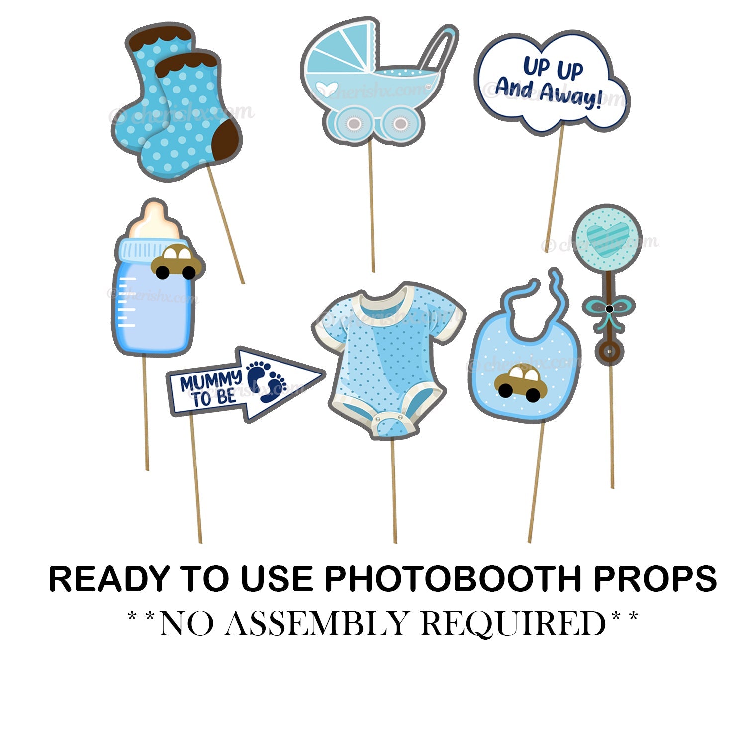 Blue Baby Shower Theme Photo Booth Party Props - CherishX Partystore