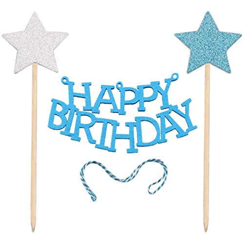 Blue Bunting Cake Toppers for Happy Birthday Cake Topper, Cupcake Toppers Special Decorations Item - CherishX Partystore