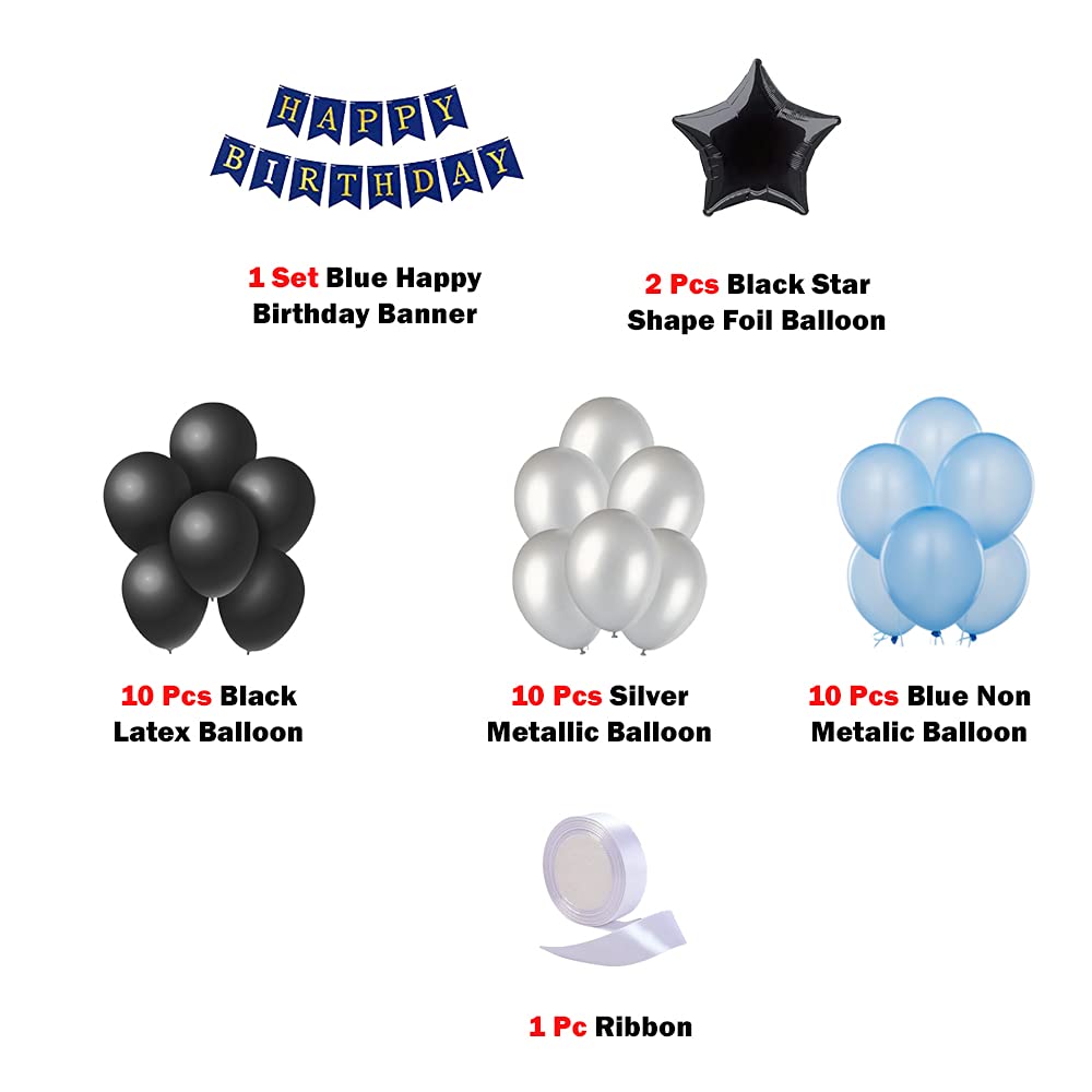 Blue & Silver Birthday Balloons for Decoration – Pack of 34 Pcs – 1st, 10th, 18th, 21st, 25th, 30th, 40th, 50th Birthday - CherishX Partystore
