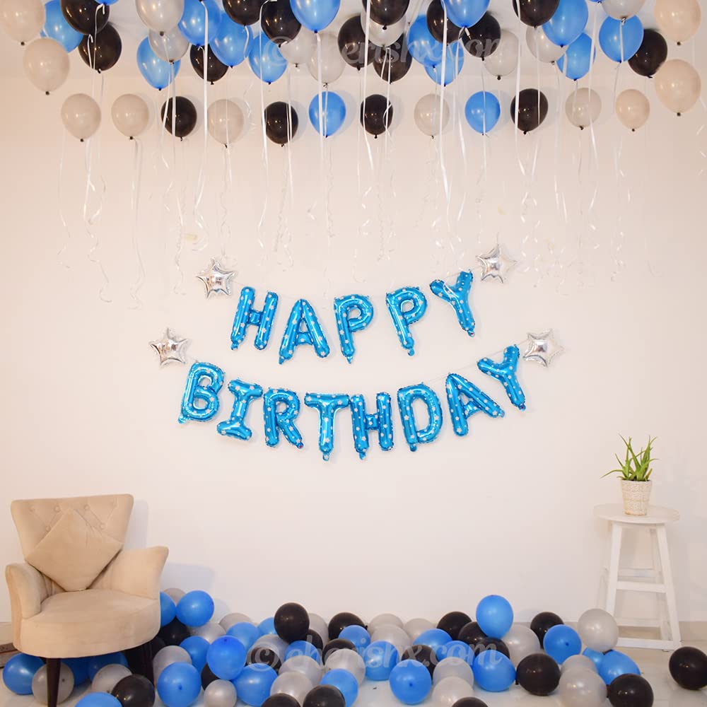 Blue & Silver Birthday Decoration Party Supplies Kit – Pack of 48 - for Husband, Wife, Boy, Girl - CherishX Partystore