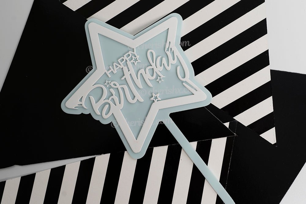 Blue Star Cake Toppers for Happy Birthday Cake Topper, Cupcake Toppers Special Decorations Item - CherishX Partystore