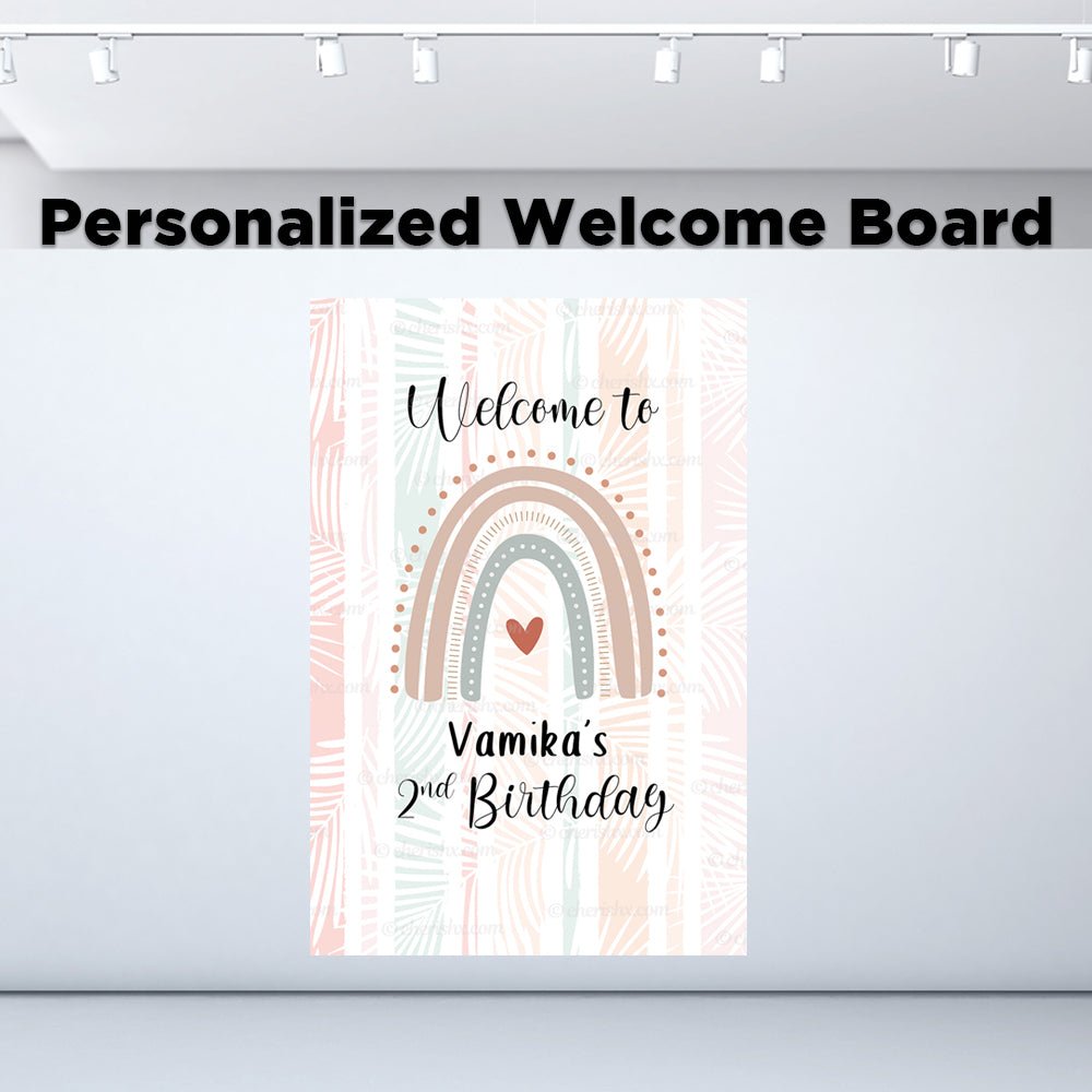 Boho Rainbow Theme Personalized Welcome Board for Kids Birthday - Welcome Door - CherishX Partystore