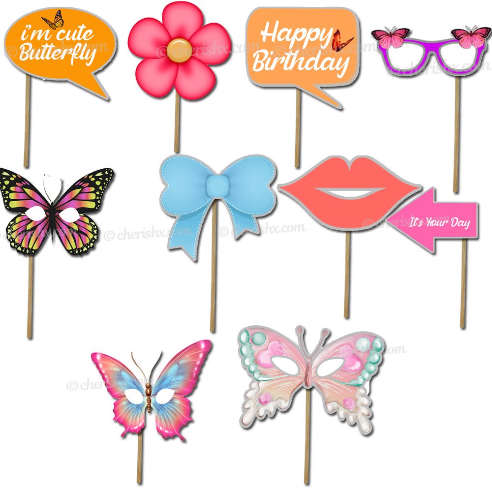 Butterfly Kids Happy Birthday Photo Booth Party Props - CherishX Partystore