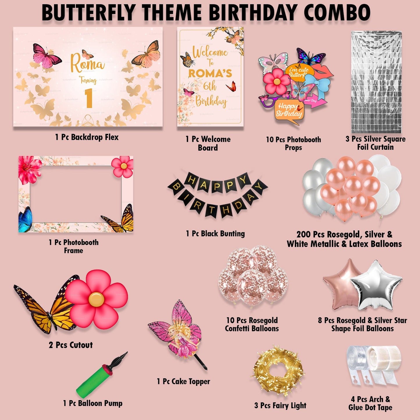 Butterfly theme Combo Birthday Kit - Gold - CherishX Partystore