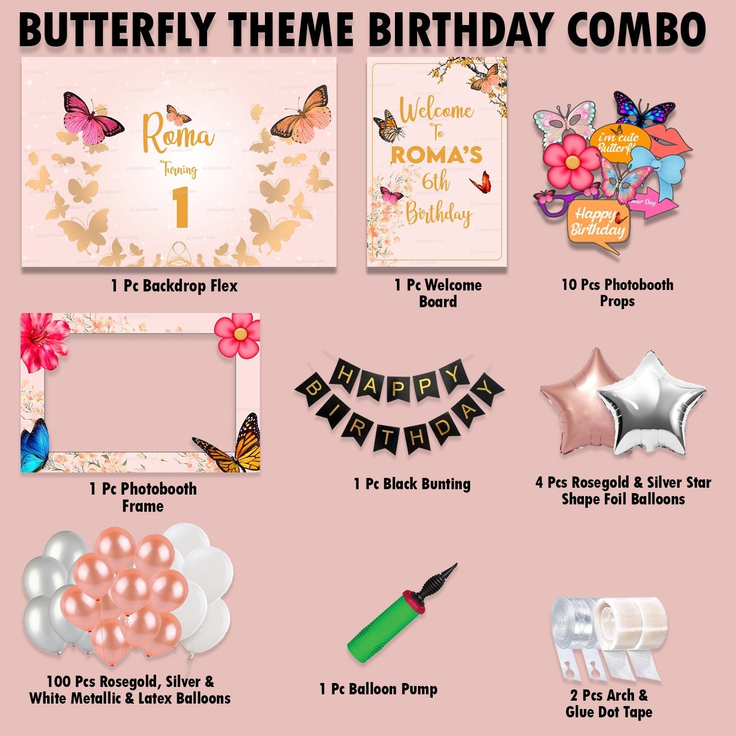 Butterfly theme Combo Birthday Kit - Silver - CherishX Partystore