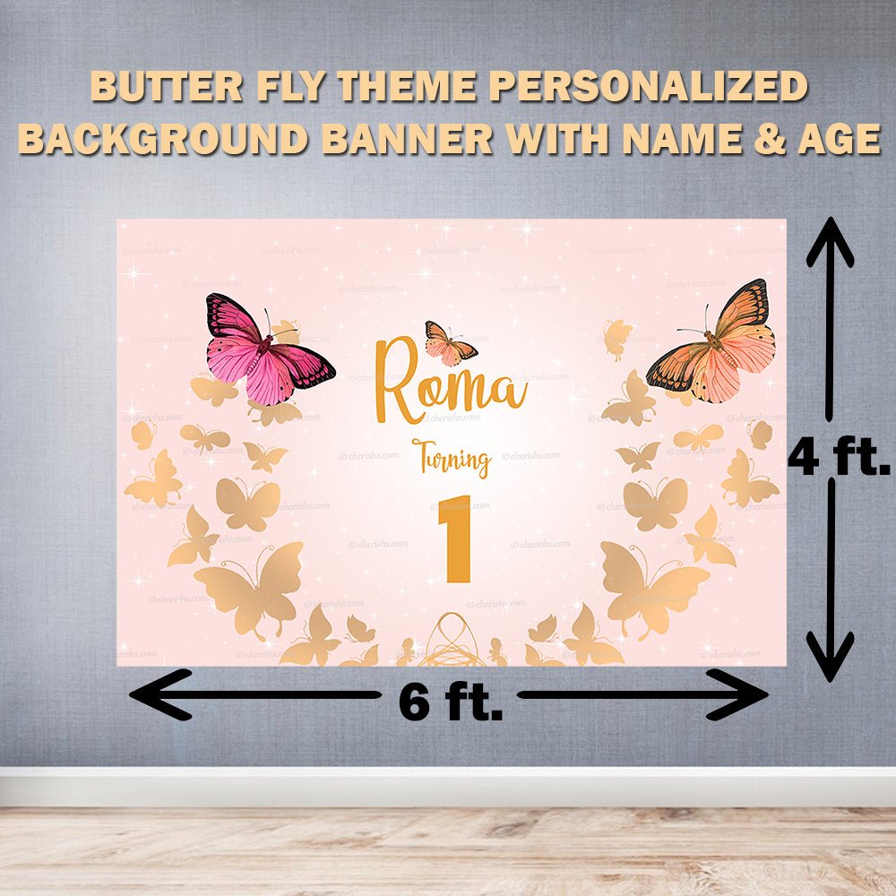 Butterfly Theme Personalized Backdrop for Kids Birthday - Flex banner - CherishX Partystore