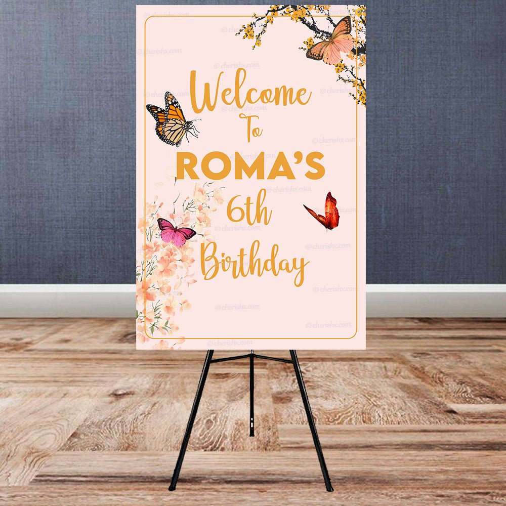 Butterfly Theme Personalized Welcome Board for Kids Birthday - Welcome Door - CherishX Partystore