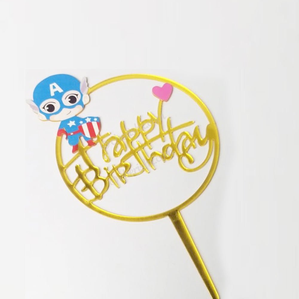 Captain America Kids Happy Birthday Cake Topper, Cupcake Toppers For Kids Boy Special Decorations Item - CherishX Partystore