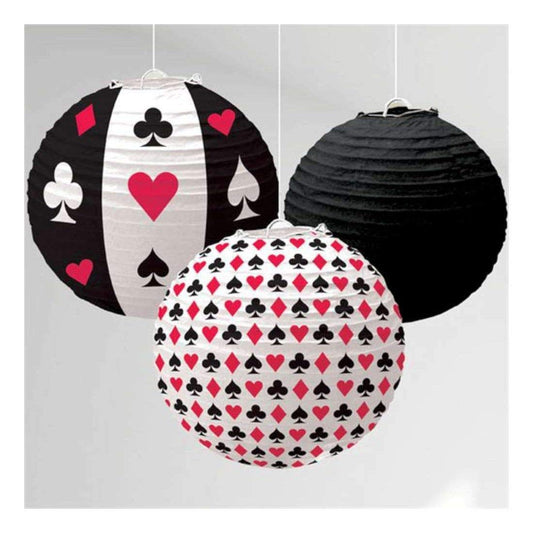 Card Party Decorations with Poker and Casino Theme Paper Lanterns, (35CM Multi Color, Set of 3) & 1 Led Light - Diwali Decorations Kit - CherishX Partystore
