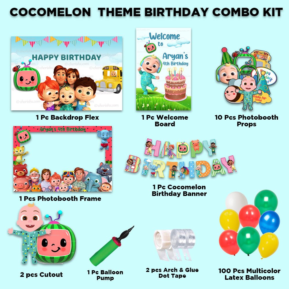 Cocomelon theme Combo Birthday Kit - Silver freeshipping - CherishX Partystore