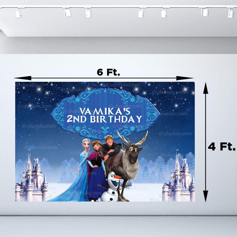 Elsa Frozen Theme Personalized Backdrop for Kids Birthday - Flex banner freeshipping - CherishX Partystore