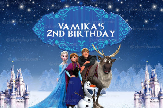 Elsa Frozen Theme Personalized Backdrop for Kids Birthday - Flex banner freeshipping - CherishX Partystore