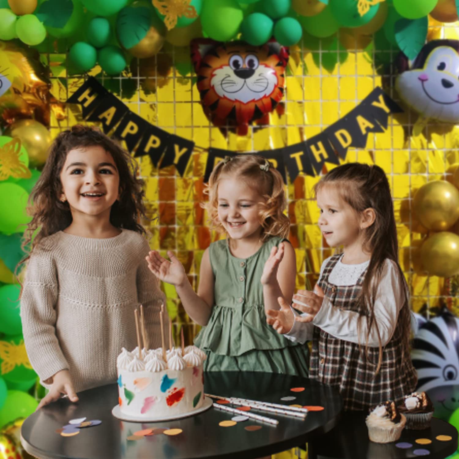 Forest Theme Birthday Party Decorations For Kids - 80 Pcs Combo - Bunting Animal Face Shape Foil, Chrome Rubber Balloons - Jungle Theme Birthday Decoration for Boy or Girl freeshipping - CherishX Partystore