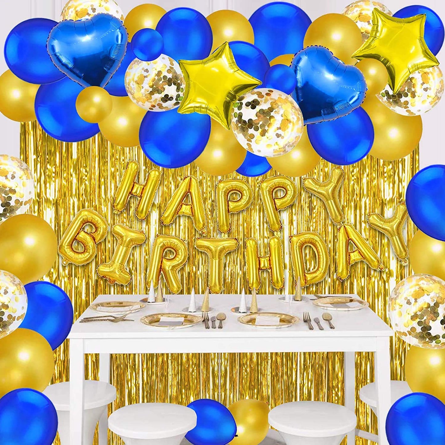 Golden and Blue Decoration Items - Pack of 44 Pcs - CherishX Partystore