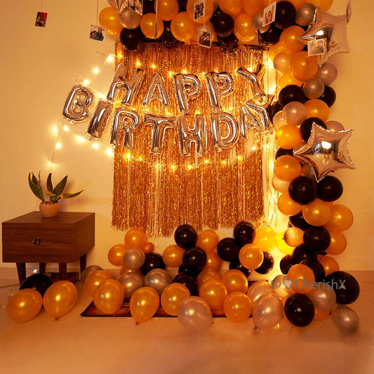 Golden birthday decoration items : 95pcs DIY Kit Black & Gold Color - CherishX Partystore