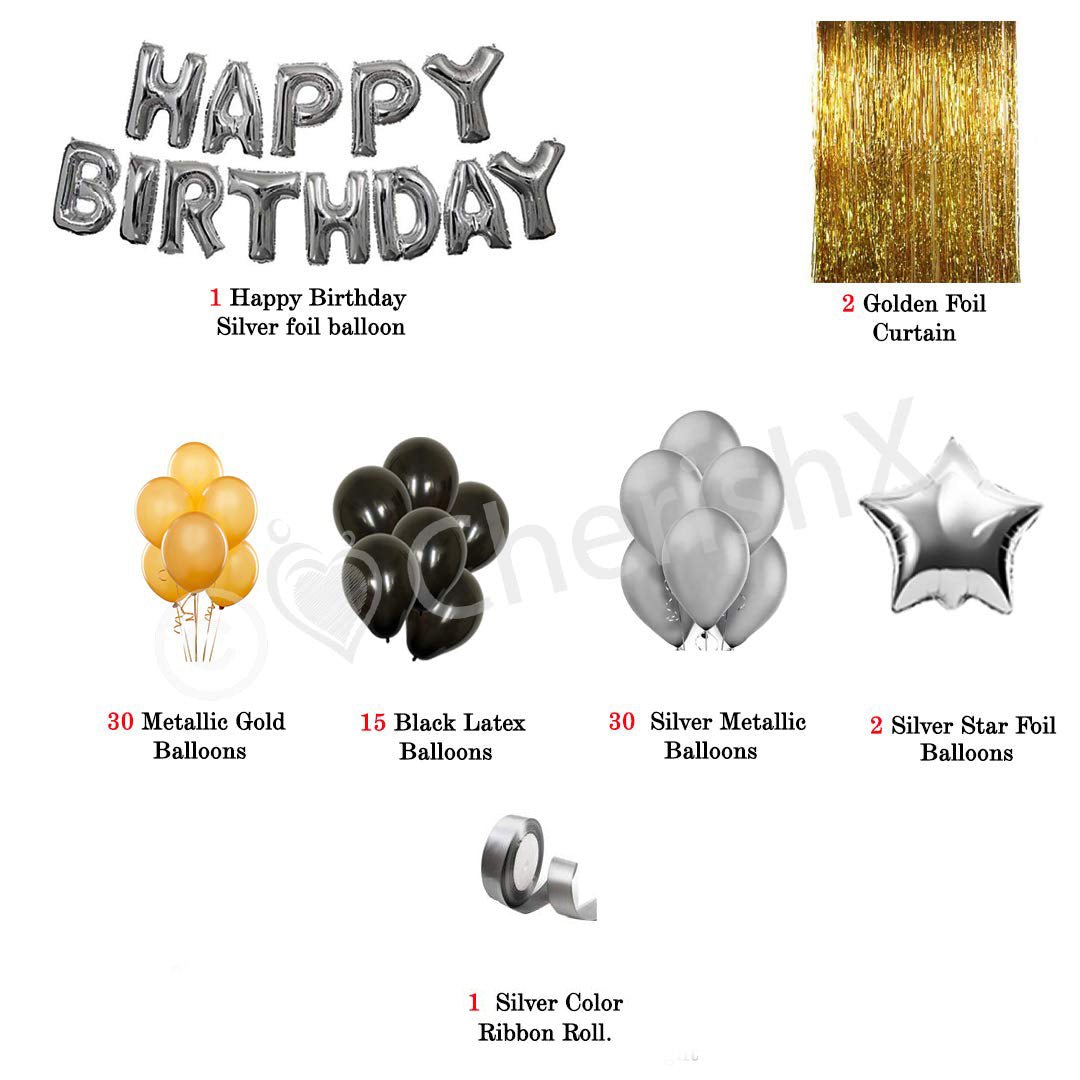 Golden birthday decoration items : 95pcs DIY Kit Black & Gold Color - CherishX Partystore
