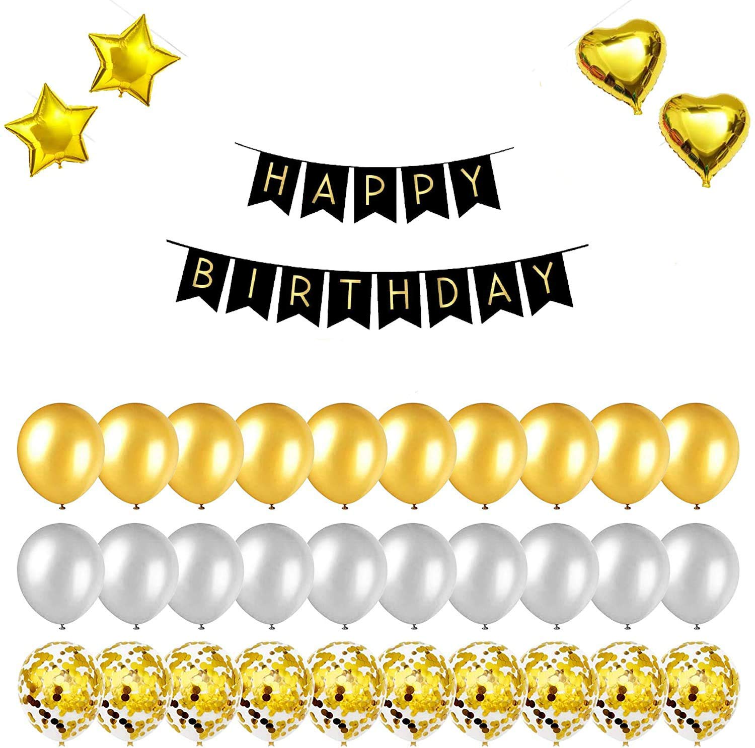 Golden Birthday Decoration Items - Pack of 44 Pcs - CherishX Partystore