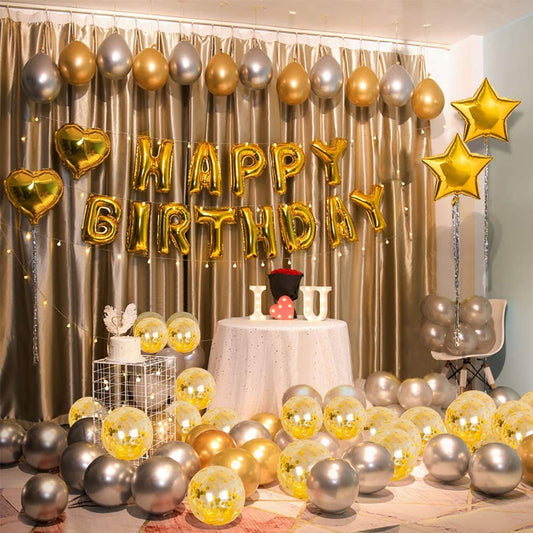 Golden & Silver Birthday Decoration Party Supplies Kit - Pack Of 53 Pcs - for Husband, Wife, Boy, Girl - CherishX Partystore