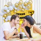 Golden & White Anniversary Decoration Items for Husband - Pack Of 64 Pcs - Anniversary Banner, Square Foil Curtain, Star and Heart Shape Foil and Metallic Balloons, Arch Strip - CherishX Partystore