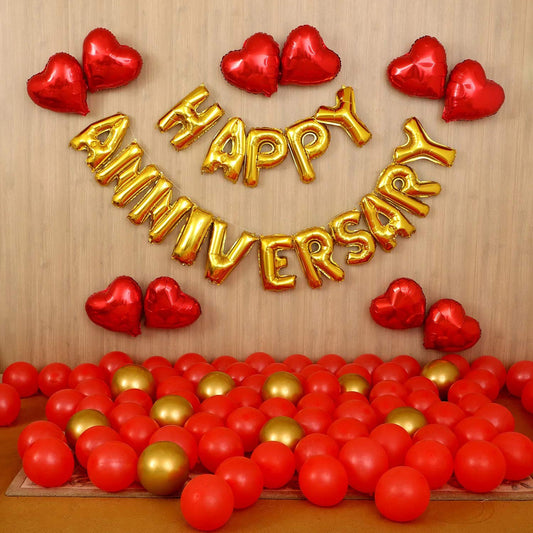 Happy Anniversary Decoration Kit with Golden Foil Balloon - Pack of 84 Pcs freeshipping - CherishX Partystore