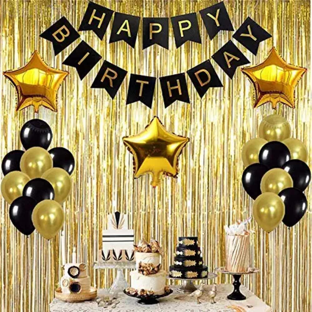 Happy Birthday Decoration items - 107 Pcs Combo - Black & Golden Metallic Balloon DIY Kit freeshipping - CherishX Partystore