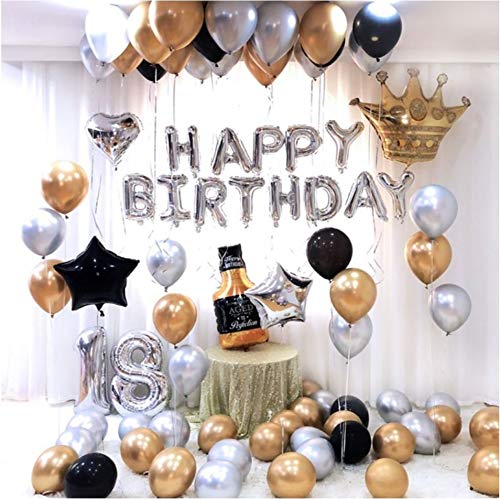 Happy Birthday Kit with Chrome , Crown Star and Whiskey Foil Balloons - Pack of 60 Pcs freeshipping - CherishX Partystore